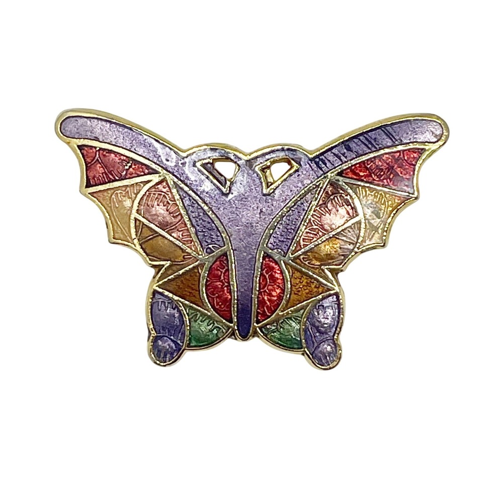 Vintage Multicolor Butterfly Brooch Cloisonne Enamel Gold Tone Unsigned Whimsy